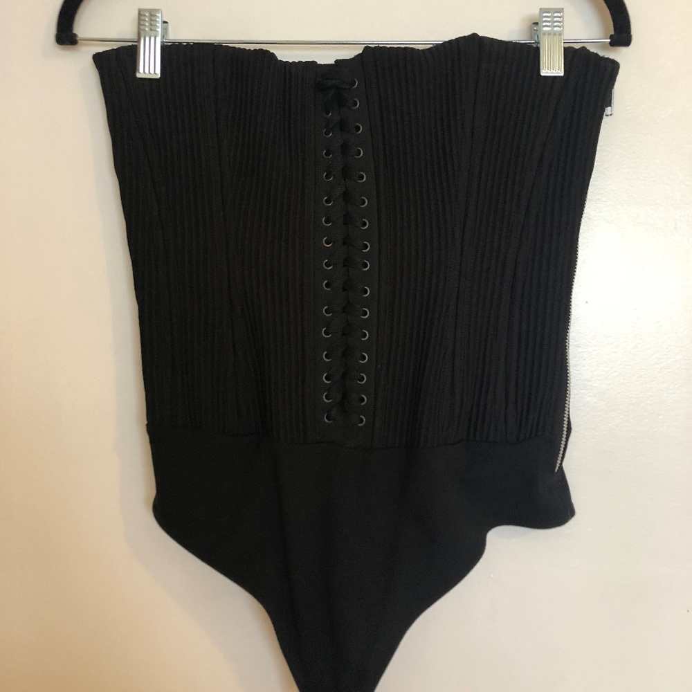 Kendall and Kylie black lace-up corset bodysuit